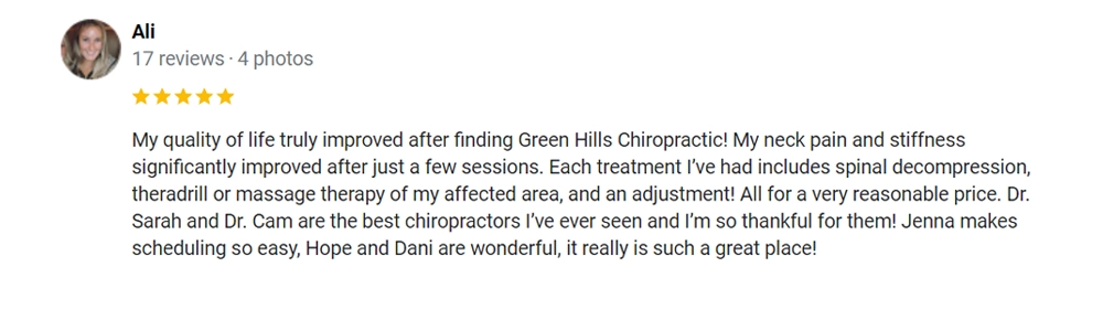 Chiropractic Nashville TN Testimonial